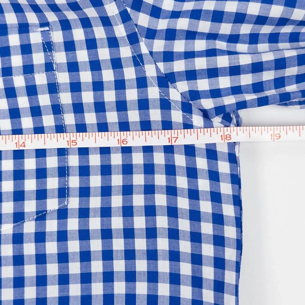 Crewcuts Cotton Poplin Collared Gingham Pocket Button Down Shirt Blue Kids Sz 12